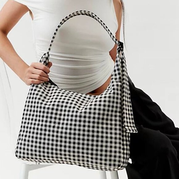 NWT Baggu Regular Shoulder Bag - Black & White Gingham - Picture 4 of 8